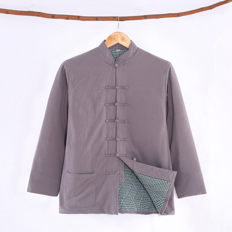 Men's cotton linen thickened winter cotton padded jacket buttons Cotton Clothing Jacket Casual Chinese Middle Aged Elderly Tai Chi Clothing Cotton Clothing