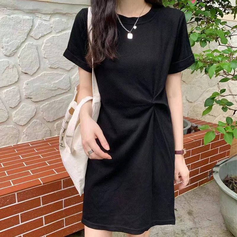 Trendy Petite Waist-Cinching Slimming Short-Sleeve T-Shirt Dress for Women, Summer Niche Design, Mid-Length Unique Dress Trendy Petite Waist-Cinching Slimming Short-Sleeve T-Shirt Dress for Women, Summer Niche Design, Mid-Length Unique Dress