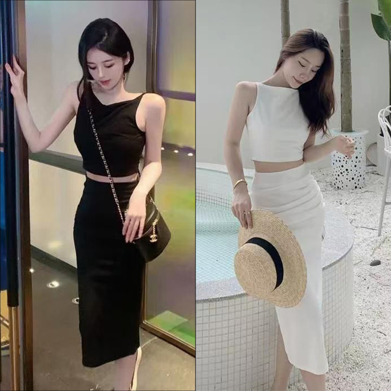 Summer New Fashion Light Luxury Elegant Goddess Style Sleeveless Camisole and Hip-Hugging Skirt Two-Piece Set