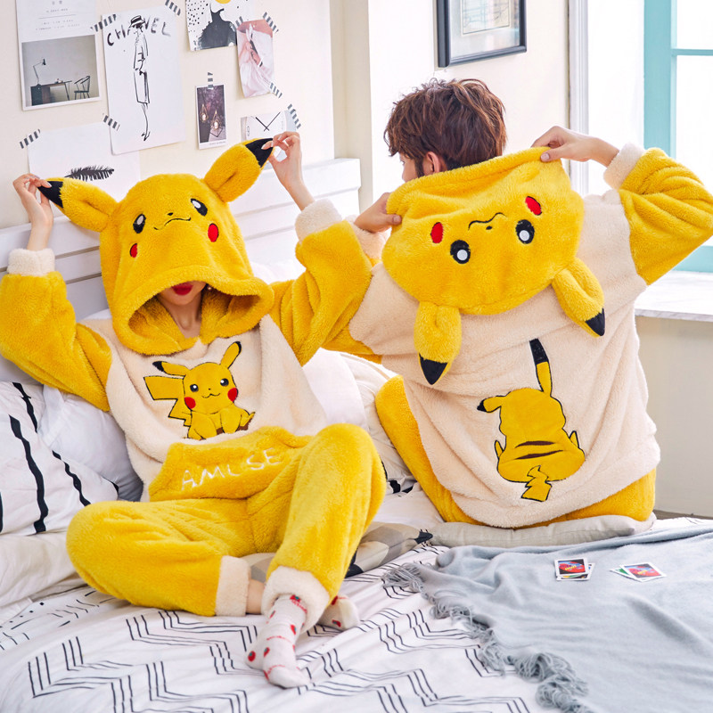 Autumn winter couple pajamas women coral fleece cute winter men thick plus plus winter cartoon flannel set