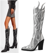 Rhinestone Embroidered Long Boots Cross-Border Trade New Fashion High-Top Martin Boots Square Toe Chunky Heel Chelsea Boots Women's Trendy