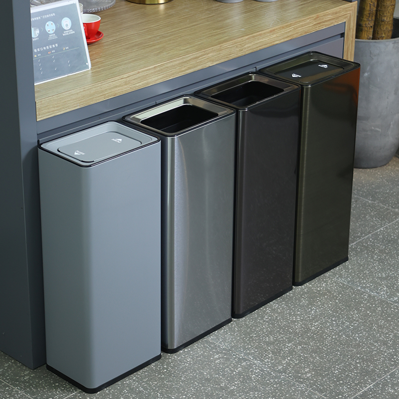 Public Restroom Paper Towel Trash Can Stainless Steel Swing Lid Heightened Washbasin Office Storage Bin Large Capacity