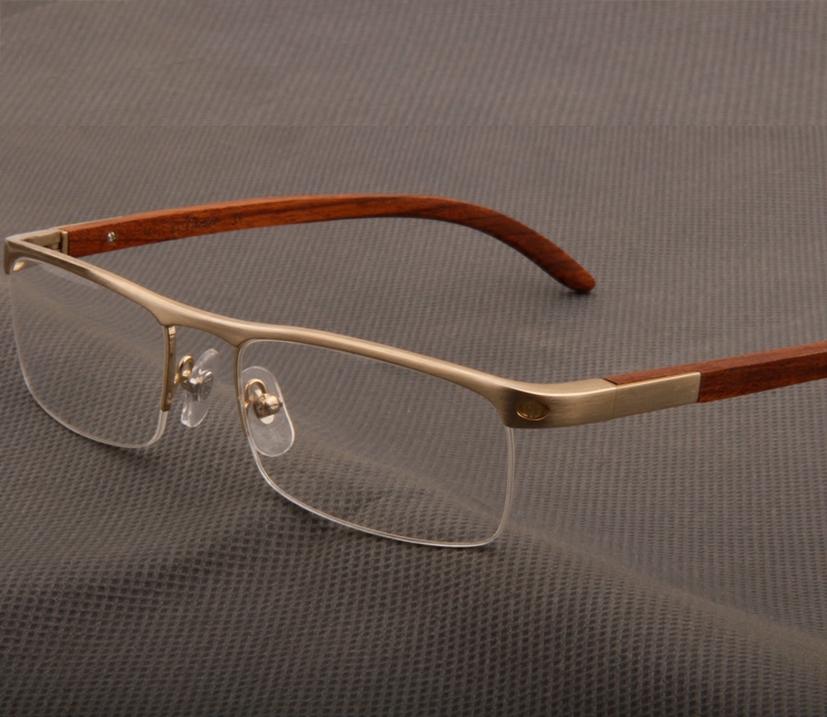 High-End Solid Wood Business Eyeglass Frames for Men, Natural Wood Temples, Pure Half-Frame Optical Frames 4581369 Male