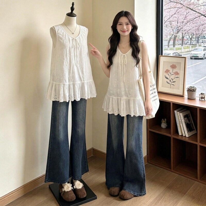 White Sleeveless Camisole for Women, Outerwear, 2026 New Summer Style, Plus Size, Loose Fit, Babydoll Top