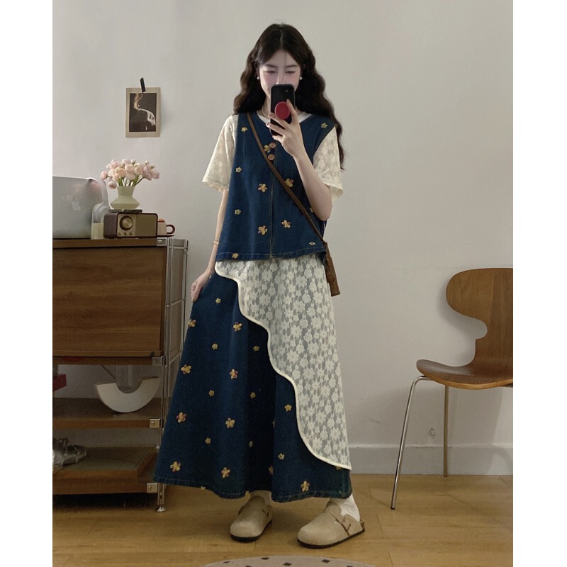 Plus-Size Slimming Denim Suit Dress 2026 New Summer Hot Item, a Complete Set of Stunning Outfits, Two-Piece Set