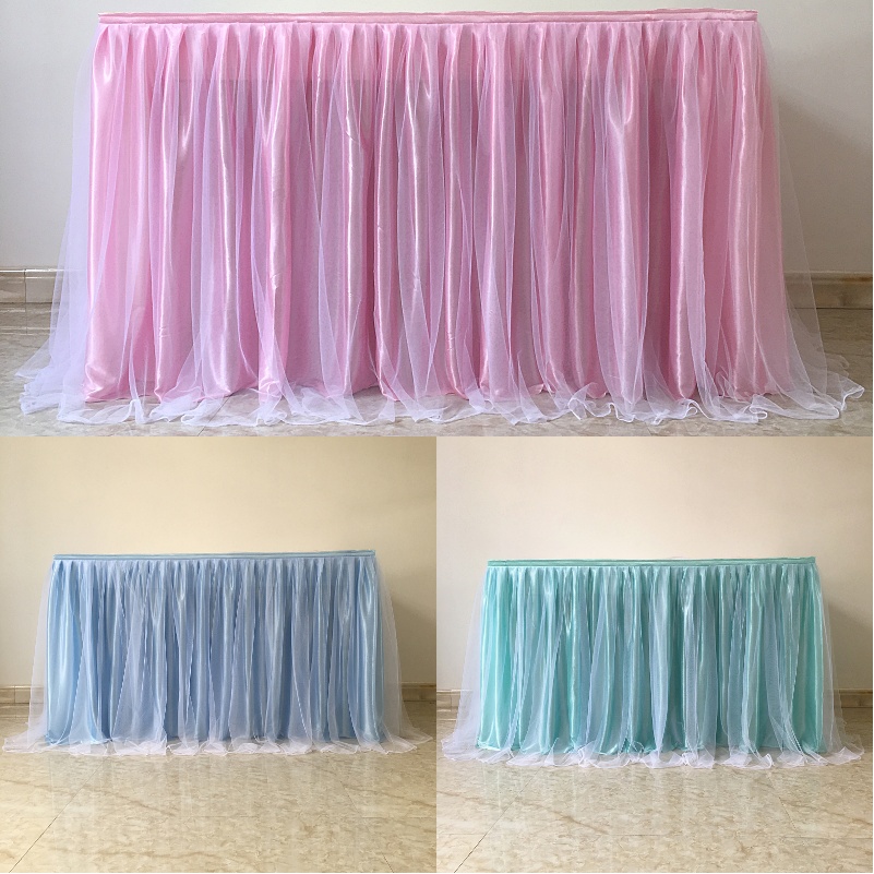 Dessert tablecloth Birthday party table yarn Wedding check-in table skirt apron yarn Decorative tulle apron