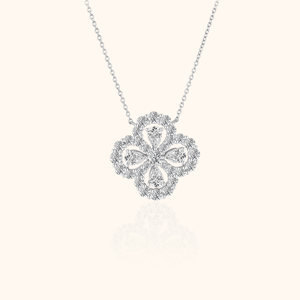 Karamen 18K Gold Platinum Lab-Grown Diamond Loop Necklace Full Diamond Four-Leaf Clover Pendant Diamond Clavicle Chain
