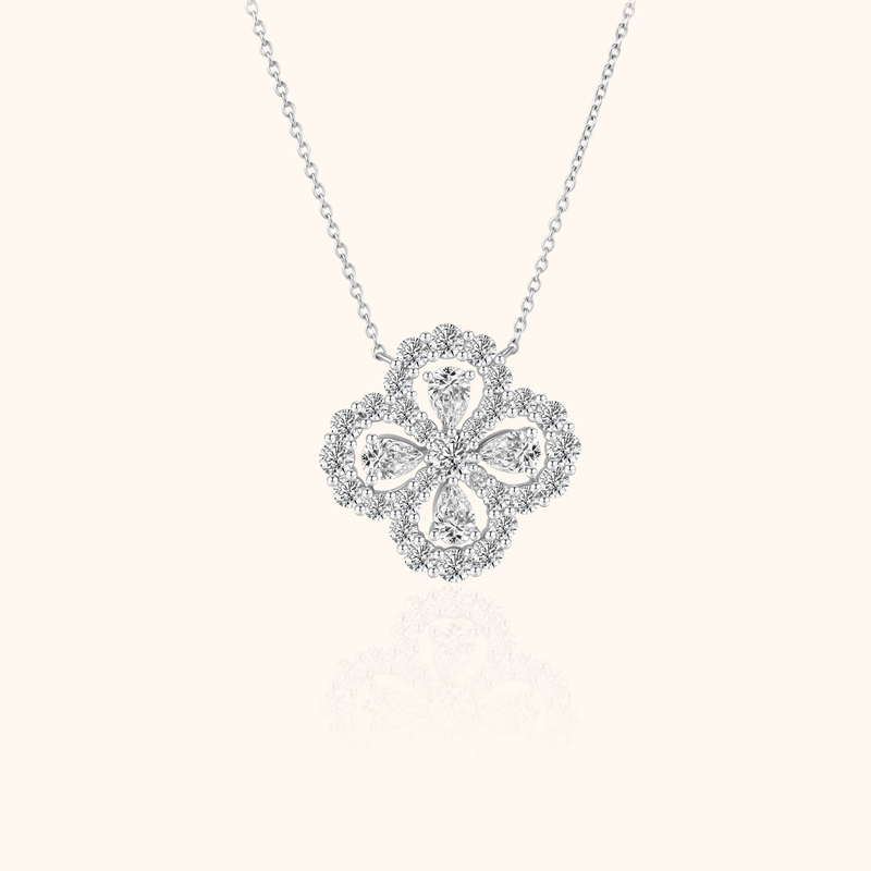 Karamen 18K Gold Platinum Lab-Grown Diamond Loop Necklace Full Diamond Four-Leaf Clover Pendant Diamond Clavicle Chain Karamen 18K Gold Platinum Lab-Grown Diamond Loop Necklace Full Diamond Four-Leaf Clover Pendant Diamond Clavicle Chain
