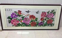 Suzhou embroidery machine embroidery imitation handmade purple Donglai Peony living room background wall decorative painting hanging painting with frame finished product