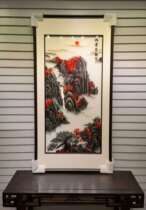 Suzhou embroidery machine embroidery imitation handmade transparent gauze finished product entrance landscape peony rising sun rising East Hongyun head