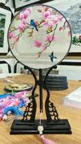 Suzhou embroidery hand-made double-sided embroidery fan ornaments gift finished products Suzhou embroidery peony send customers landscape leadership