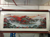Suzhou embroidery machine embroidery imitation handmade landscape painting Living room background wall decoration painting Purple east rising sun East rising finished product