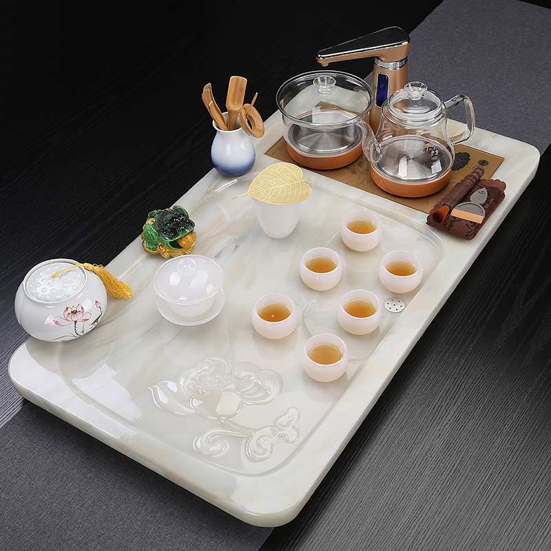 High-grade luxury Kung Fu tea set Household simple modern automatic one-piece anti-jade European stone tea tray