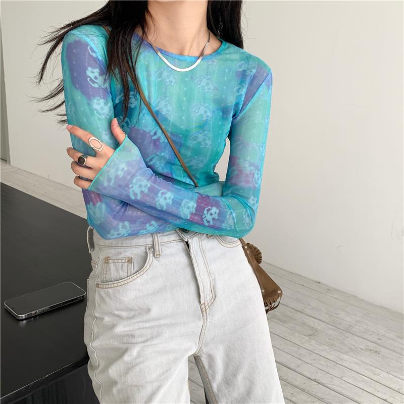 Sun Protection Clothing with Long-Sleeved Tie-Dye T-Shirt for Women, Quick-Drying Summer New Style Mesh Base Shirt, Thin Ice Silk Top Cover-Up