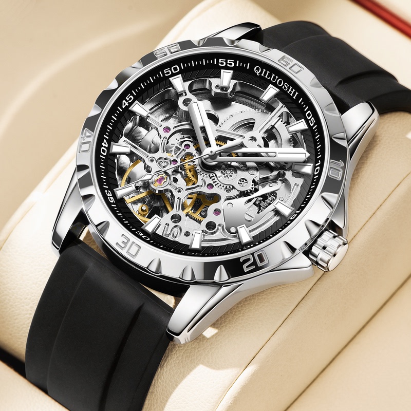 Qiluo's New Model of Fully Mechanical Watch for Teenagers, Fully Automatic Men's Watch, Unisex Student Skeleton Watch, Specially Designed for Exams