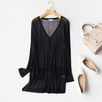 Mulberry silk knitted silk mesh one button long sleeve cardigan womens long black sunscreen Joker shawl coat