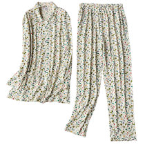 Mulberry silk silk knitted pajamas womens long sleeve two-piece loose suit spring and autumn cardigan home clothes can be worn outside