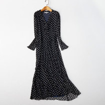 Double Layer Mesh Knit Genuine Silk Broken Lace Dress Middle Sleeve Closets Waist Large Swing Length Dress Laces 100 Pleated Skirt Beach Skirt