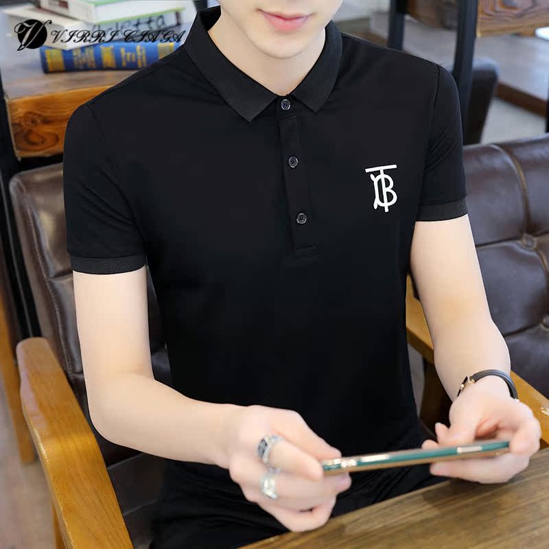 Men's Short-Sleeved T-shirt New Reel Trend Style Embroidery Polo Shirt Fashion Personality with Leisure T-shirt Men