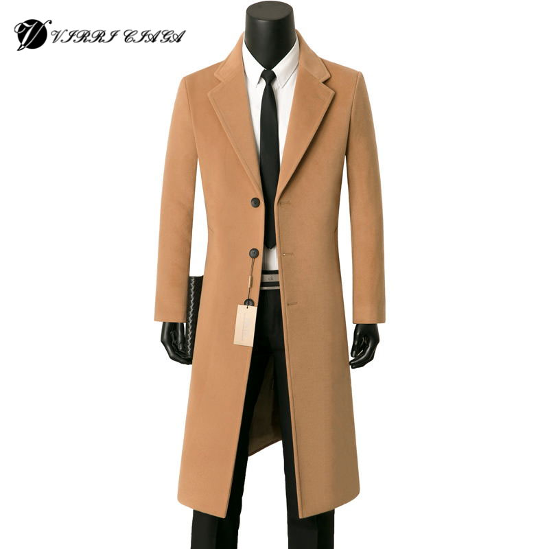Woolen coat men's long version over the knee handsome trend Korean version of the self-cultivation youth windbreaker mid-length version of the woolen coat England