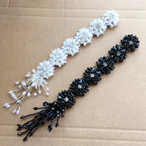 Black and white beaded flowers long strips of diamond flowers with tassels DIY headscarf headdress materials clothing accessories decorative diamond flowers