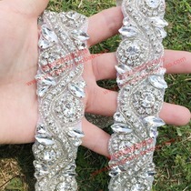 Bride Wedding Dress Belt Rhinestone Material Wave Rhinestone Chain Glass Diamond Strip Skirt Waist Hand Stitch Diamond