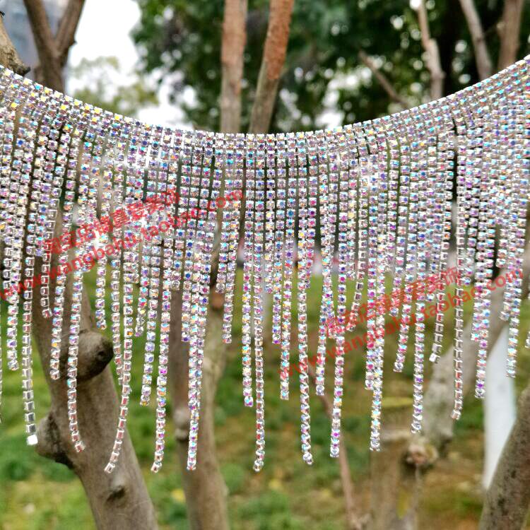 Extra-long 12cm AB color rhinestone tassel chain DIY women's bag with drilled Latin dance clothes waist decorative drill strip