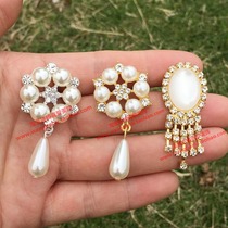 Pearl flower tassel diamond flower hair jewelry hand stitched pearl flower skirt hair dress collar rhinestone Oval tassel brooch