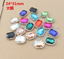 Large long octagonal colored gemstone glass claw drill hand stitched rectangular diamond flower Golden DIY sandal single shoe sticking drill