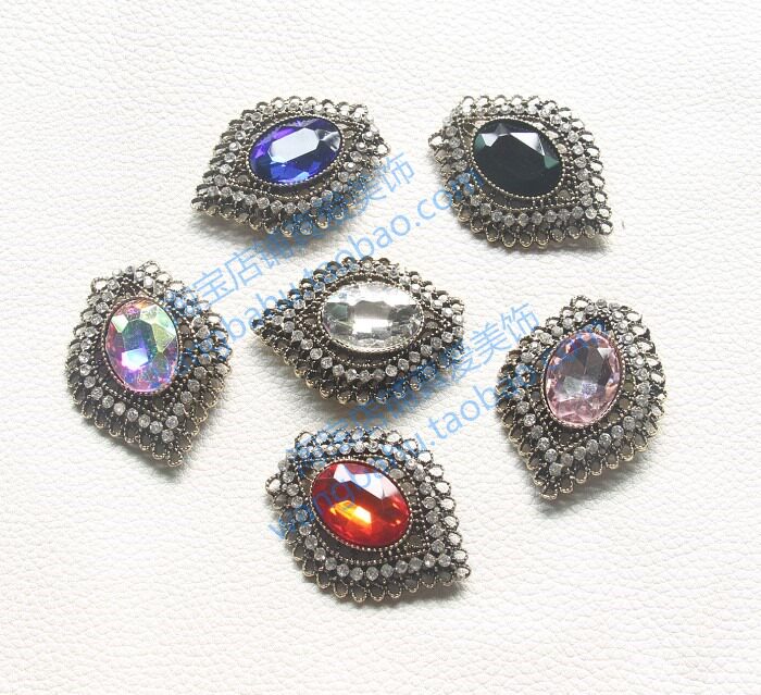 Retro Bronze Color Lips Eye Shaped Water Drill Button Big Coat Glass Drill Button Pink Red Black Treasure Blue White AB Color Big