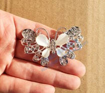 Butterfly flower rhinestone pair Button inlaid with cats eye stone metal buckle coat coat cape coat mink grass decorative water drill buckle