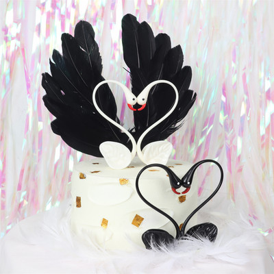 Valentine's Day Series New Year's Eve Birthday Cake Decoration Love Love Birds Black And White Swan Lovers Valentine's Cake Decorations