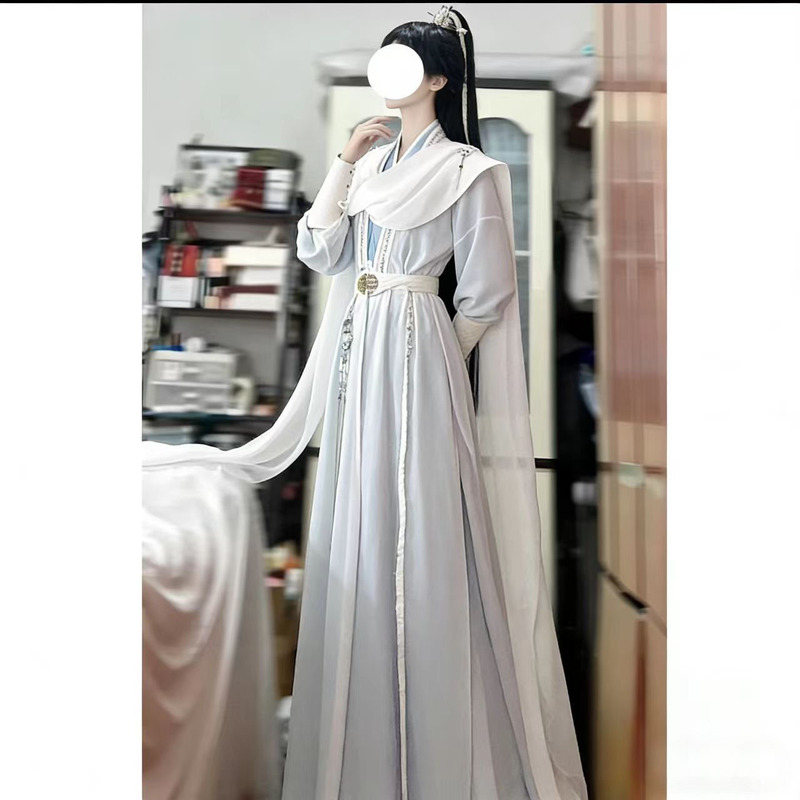 Ancient Style Hanfu Set, Unisex, White, Cross-Collar, Wide Sleeves, Thin Spring and Autumn Style, Waist-Cinching, with Flowing Ribbons, Ethereal and Versatile Ancient Costume Ancient Style Hanfu Set, Unisex, White, Cross-Collar, Wide Sleeves, Thin Spring and Autumn Style, Waist-Cinching, with Flowing Ribbons, Ethereal and Versatile Ancient Costume
