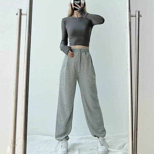 Осенние штаны, леггинсы для отдыха, на шнурках, по фигуре, свободный прямой крой, в американском стиле