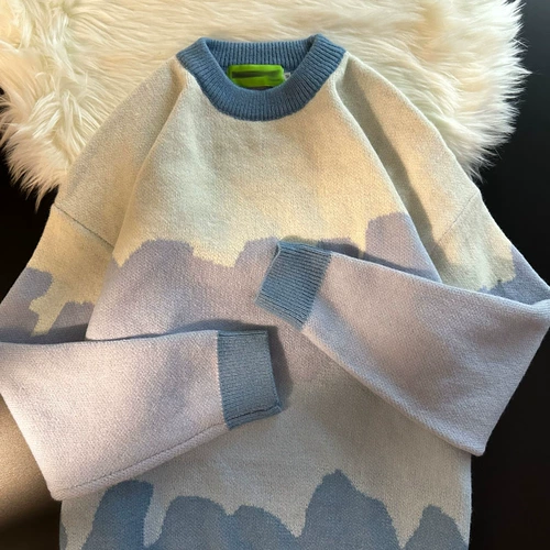 Цветной демисезонный трикотажный свитер для влюбленных, свободный крой, увеличенная толщина, большой размер