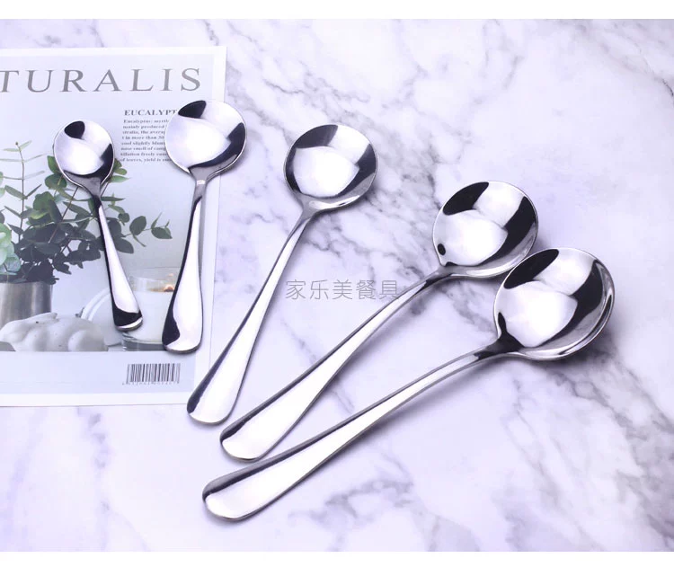 Ronghua Hotel với muỗng inox dài tay cầm dày bộ đồ ăn tròn muỗng muỗng muỗng súp muỗng - Đồ ăn tối đĩa sứ trắng