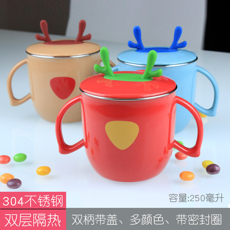 304 stainless steel children's water cup baby drink water cup for home anti-fall cup kindergarten with lid cuddly cup
