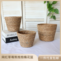 Popular straw flower pots plant pots rattan flower baskets green plant decorative pots woven flower pots bear hug buckets