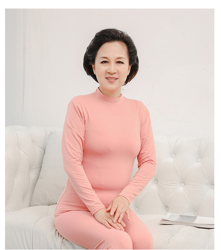 Mẹ bộ đồ lót nhiệt nữ trung và già tuổi kích thước mỏng phần cao cổ áo cotton cũ áo len cotton mùa thu quần dài đồ lót nữ