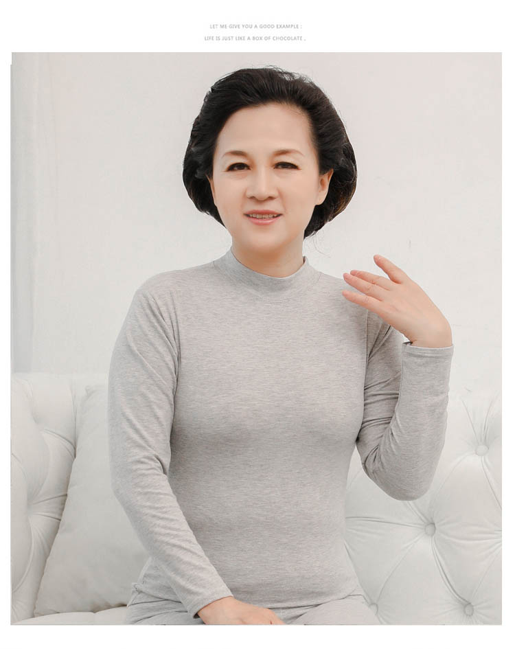 Mùa đông trung niên đồ lót nhiệt nữ nửa cao cổ áo mỏng phần chặt chẽ một mảnh áo sơ mi cotton đáy quần áo mùa thu trắng áo dài tay nam nữ