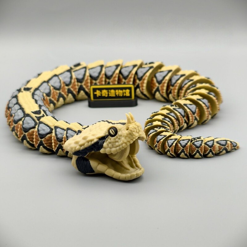 3D Printed Gabon Viper with Fully Movable Joints and Openable Mouth, High-Quality Collectible Figurine, Realistic Animal Toy