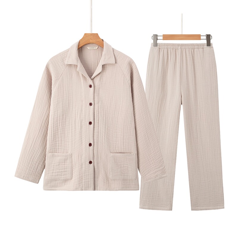 【Thickened Four-Layer Gauze】Original New Autumn and Winter All-Cotton Seamless Pajama Set, Simple Unisex Loungewear