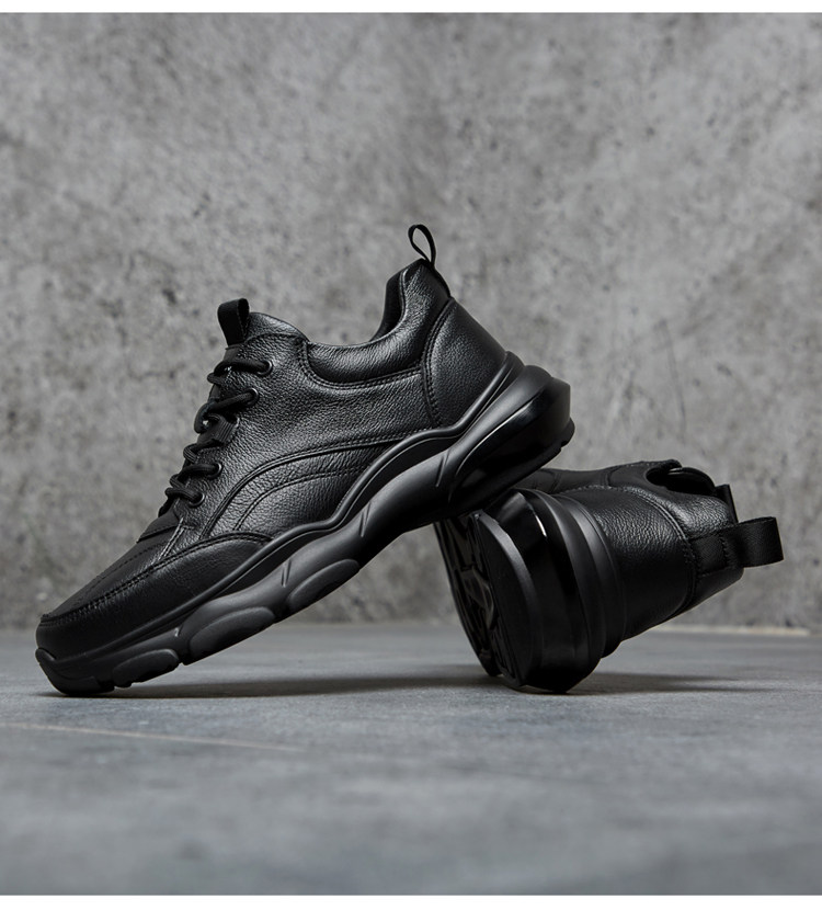 外贸男牛皮鞋黑色皮面防水运动鞋真皮厚底老爹鞋断码清仓休闲男鞋详情2