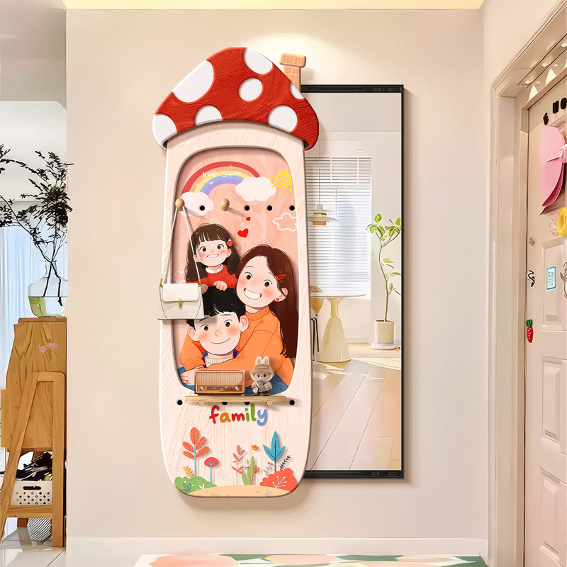 A Family of Three Hidden Cartoon Mirror Paintings Decorative Art Cream-Style Entryway Pegboard Sliding Full-Length Mirror Wall Art A Family of Three Hidden Cartoon Mirror Paintings Decorative Art Cream-Style Entryway Pegboard Sliding Full-Length Mirror Wall Art