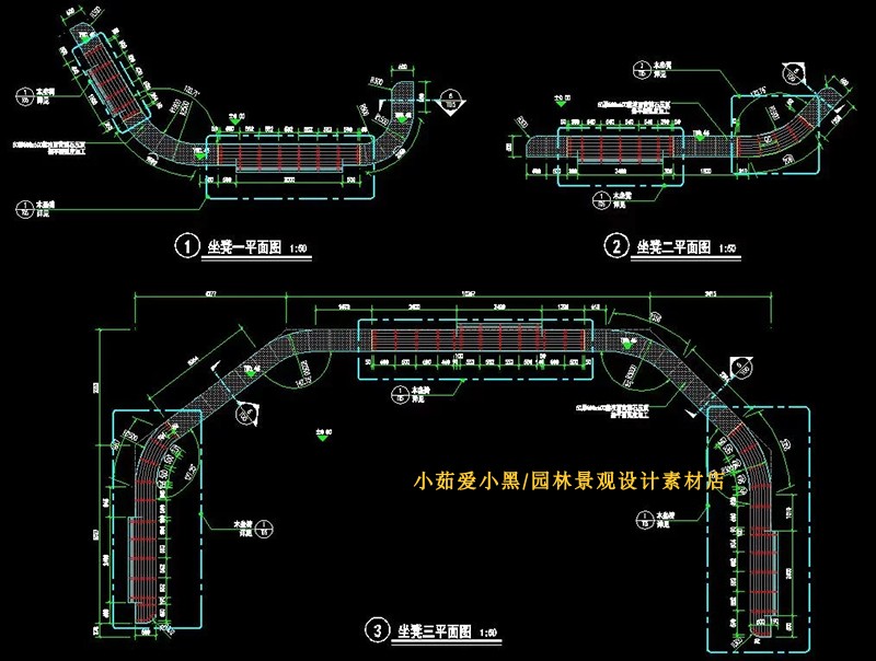 T1515小区公园广场景观小品设计坐凳座椅方案施工图CAD平面...-8