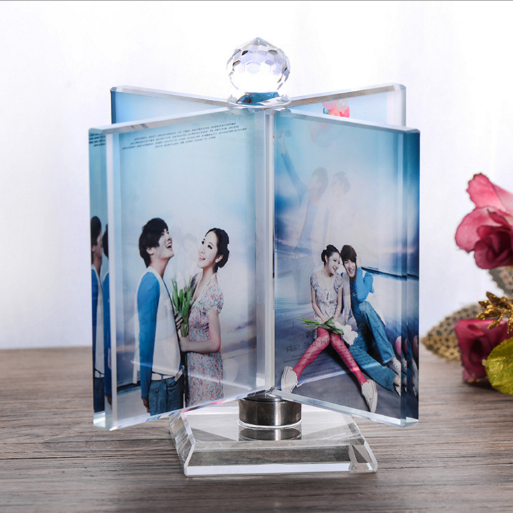 Polished crystal white blank crystal image big number four sides rotating windmill pendulum piece DIY photo screen customization