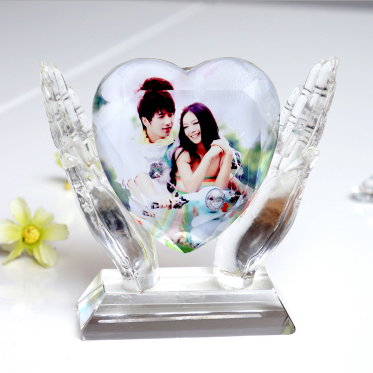 Haolaiwu crystal white embryo UV thermal transfer image supplies Double-piece hand-held heart crystal table DIY photo customization