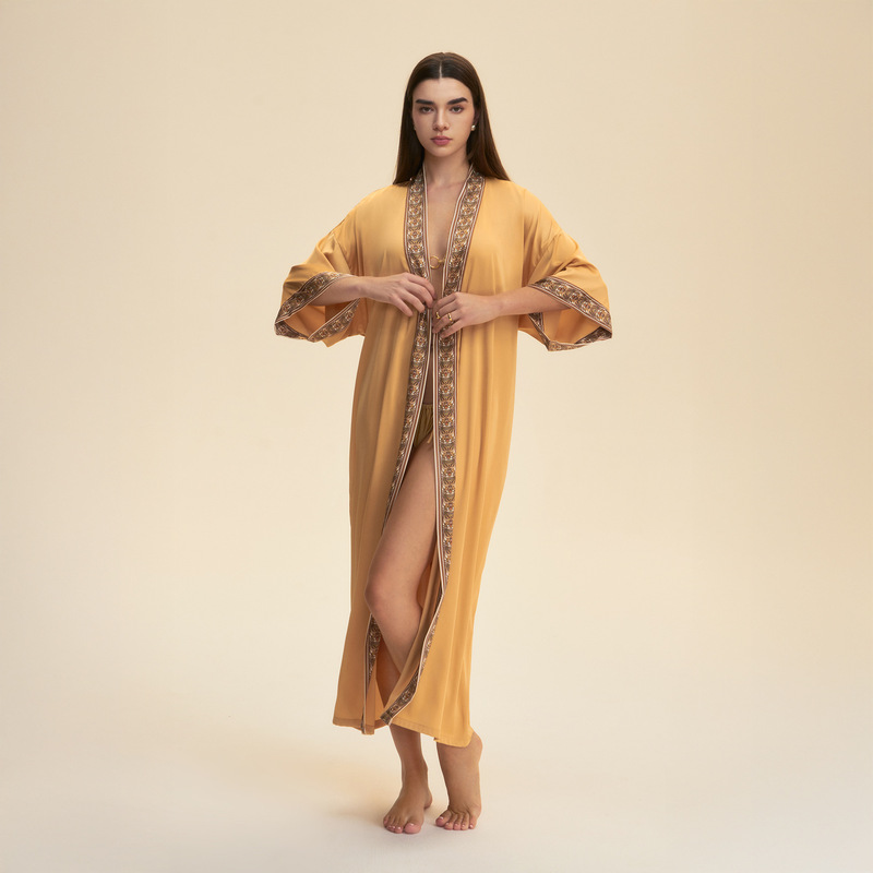 New Cross-Border Pajamas for Women, Fashionable Cardigan Robe, Solid Color Lace Robe, Home Wear
