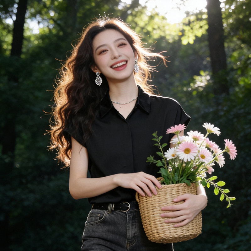 Hangzhou High-End Brand Silk Shirt Women's Short-Sleeve Blouse 2026 Summer New Satin Silk Top