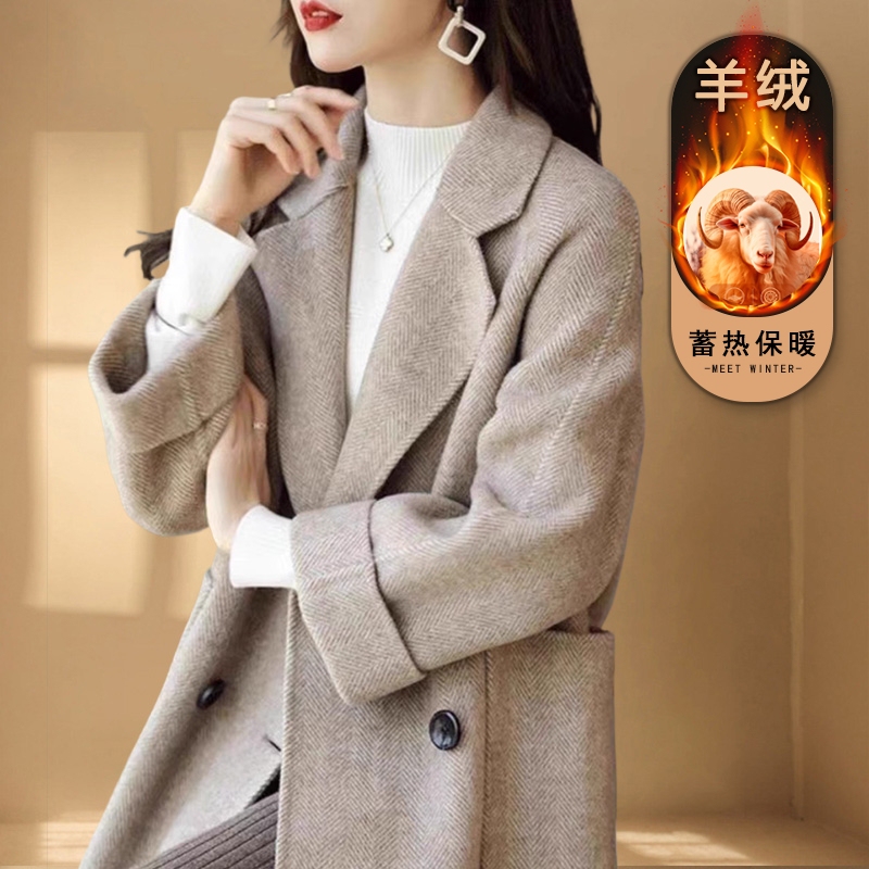 High-End Double-Sided Woolen Coat for Women 2026 Spring and Autumn New Style Suit Collar Mid-Length Casual Jacket Top